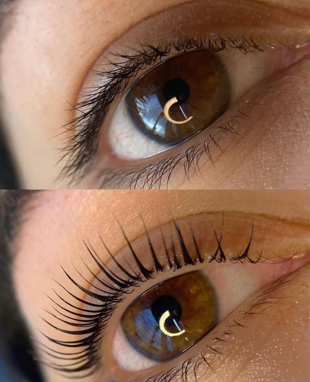 Behandlungsergebnis: Wimpernverlängerung, vorher und nachher